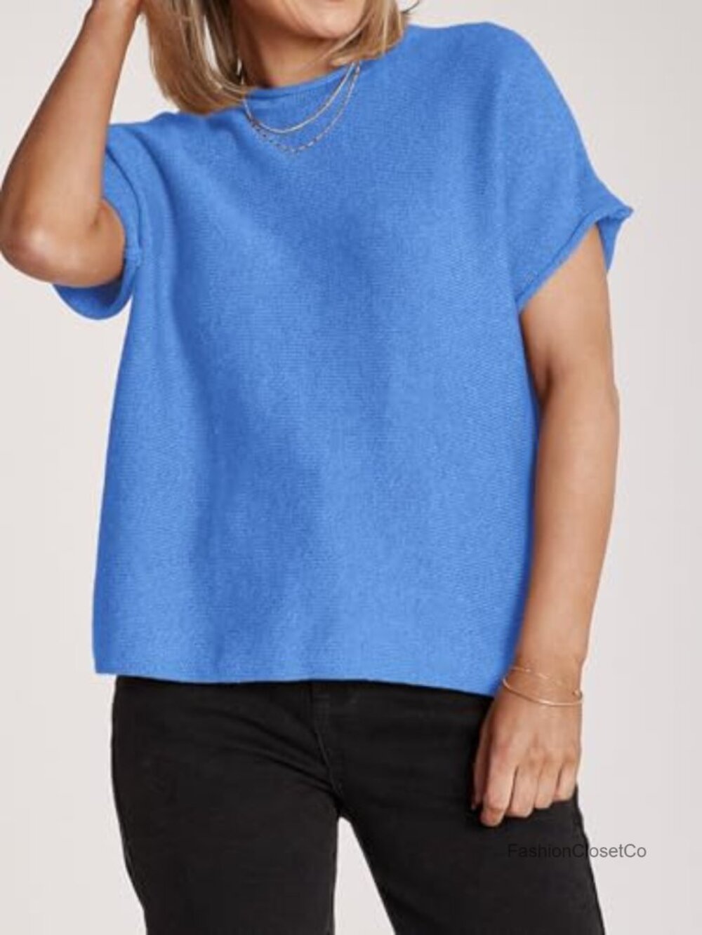 Lightweight Crewneck Short Sleeve Knit Pullover Sweater Loose Fit Casual Tee - Picture 4 of 6